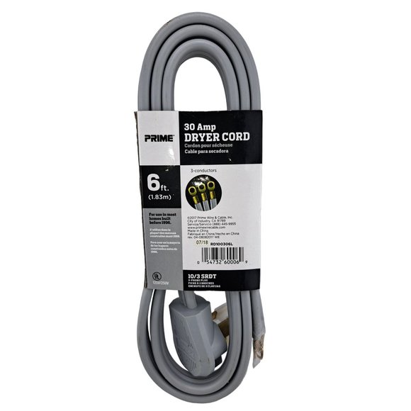 PRIME, Dryer, Indoor Extension Cord, Gray, 6FT, 1PK - Picture 2 of 2